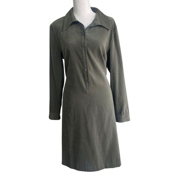 BAGATELLE Pullover w/ half button closure w/tie belt, Faux Suede, Size L - Picture 3 of 8